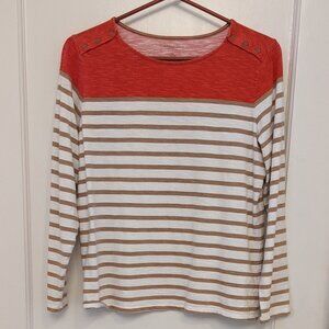 Coldwater Creek 100% Cotton Striped Pullover Top Sz M 10-12 Nautical LS